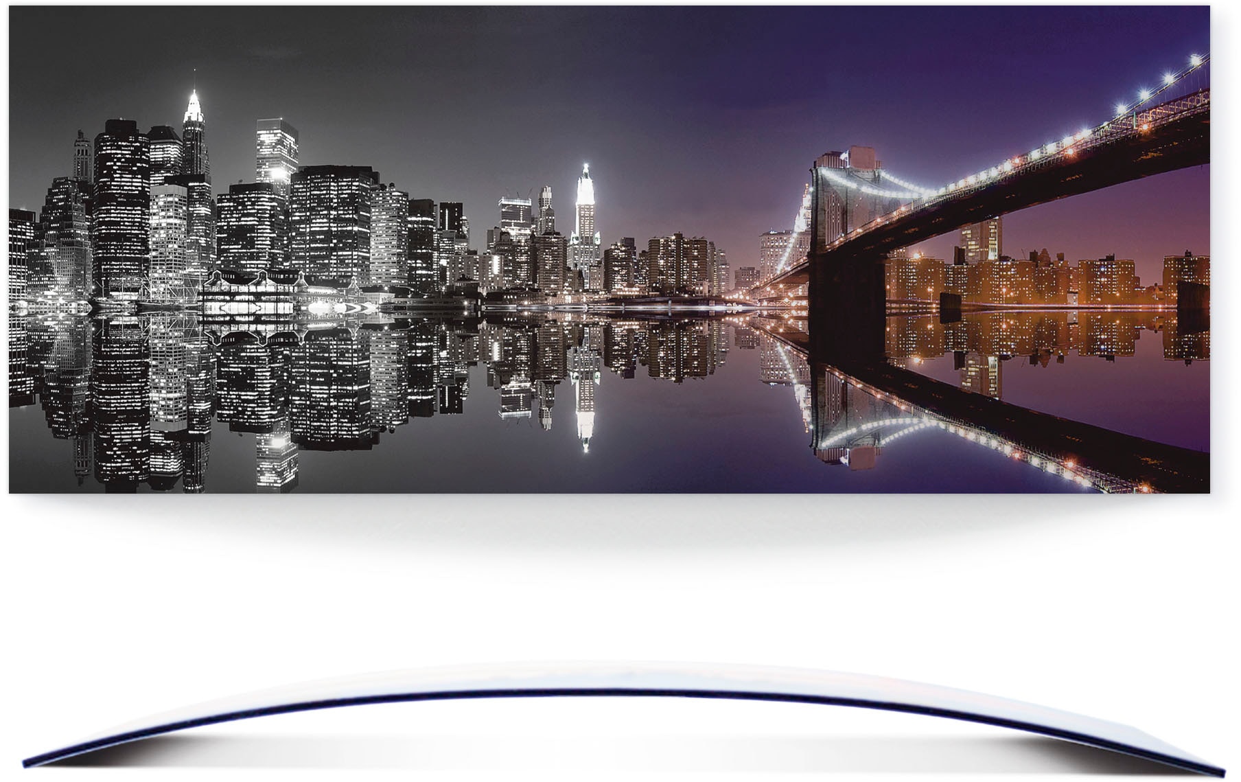 Artland Wandbild "New York Skyline nächtliche Reflektion", Amerika, (1 St.), 3D Optik gebogen