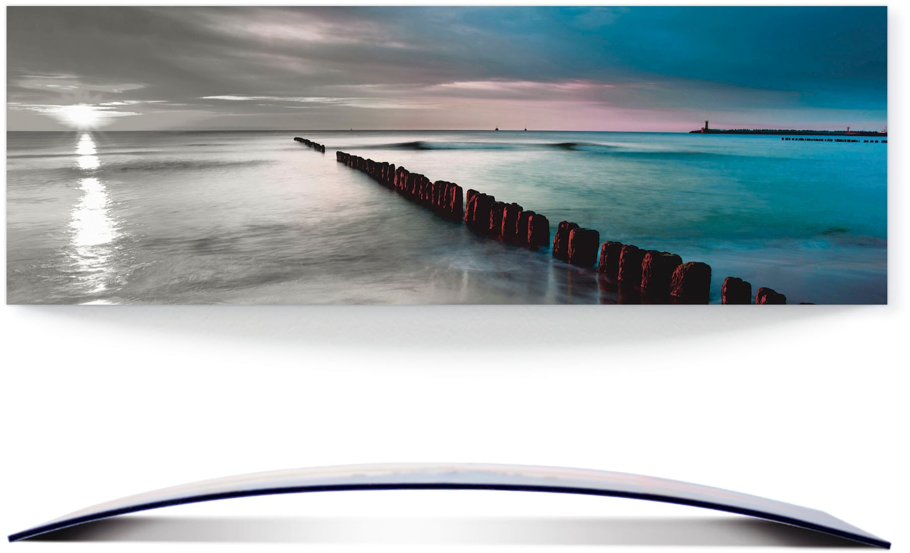 Artland Wandbild "Ostsee mit Sonnenaufgang s/w", Gewässer, (1 St.), 3D Optik gebogen