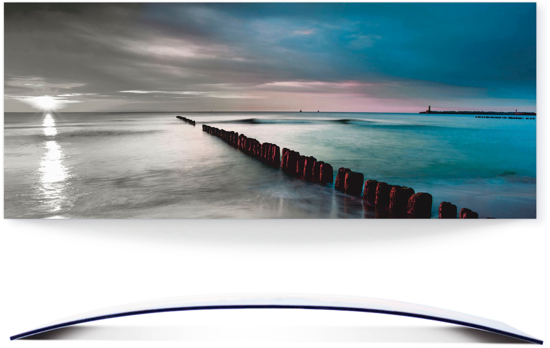 Artland Wandbild "Ostsee mit Sonnenaufgang s/w", Gewässer, (1 St.), 3D Optik gebogen