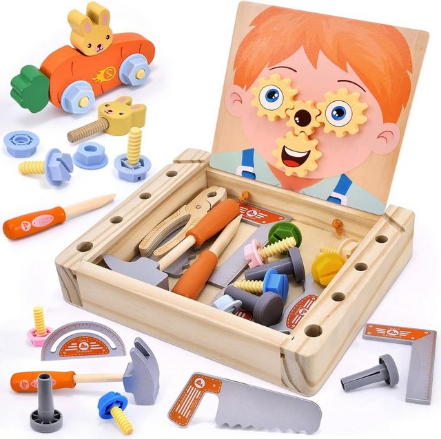 Atoylink Lernspielzeug Werkzeugkoffer für Kinder ab 2 Jahren - Motorikspielzeug aus Holz (Das Atoylink Werkzeugset, 18-St., 18-teilig, Holz, Tragetasche, Förderung der Feinmotorik), Pädagogisches Holzwerkzeugset mit 18 Teilen für kreativen Spielspaß