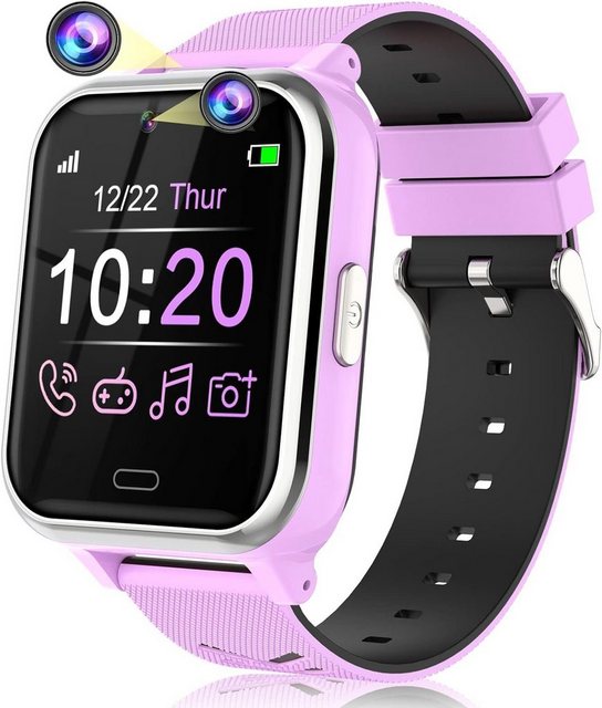 BAUISAN Smartwatch (1,4 Zoll), Kindermit Anruf SOS Spiele Musik Kamera Wecker Taschenlampe Kinderuhr