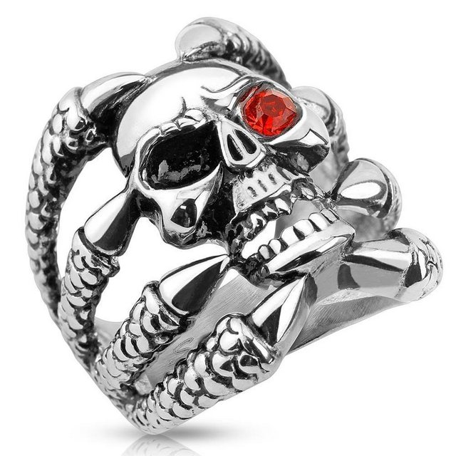 BUNGSA Fingerring Ring Totenkopf mit Klauen Silber aus Edelstahl Herren (Ring, 1-tlg), Männer Biker