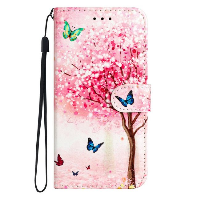 CLM-Tech Handytasche für Xiaomi Redmi Note 12 Pro 5G Hülle Tasche aus Kunstleder Klapphülle (rosa Baum und Schmetterlinge, Handyhülle Wallet Flip Case Cover Etui), Handyhülle inklusive Standfunktion, Kartenfächer und Magnetverschluss