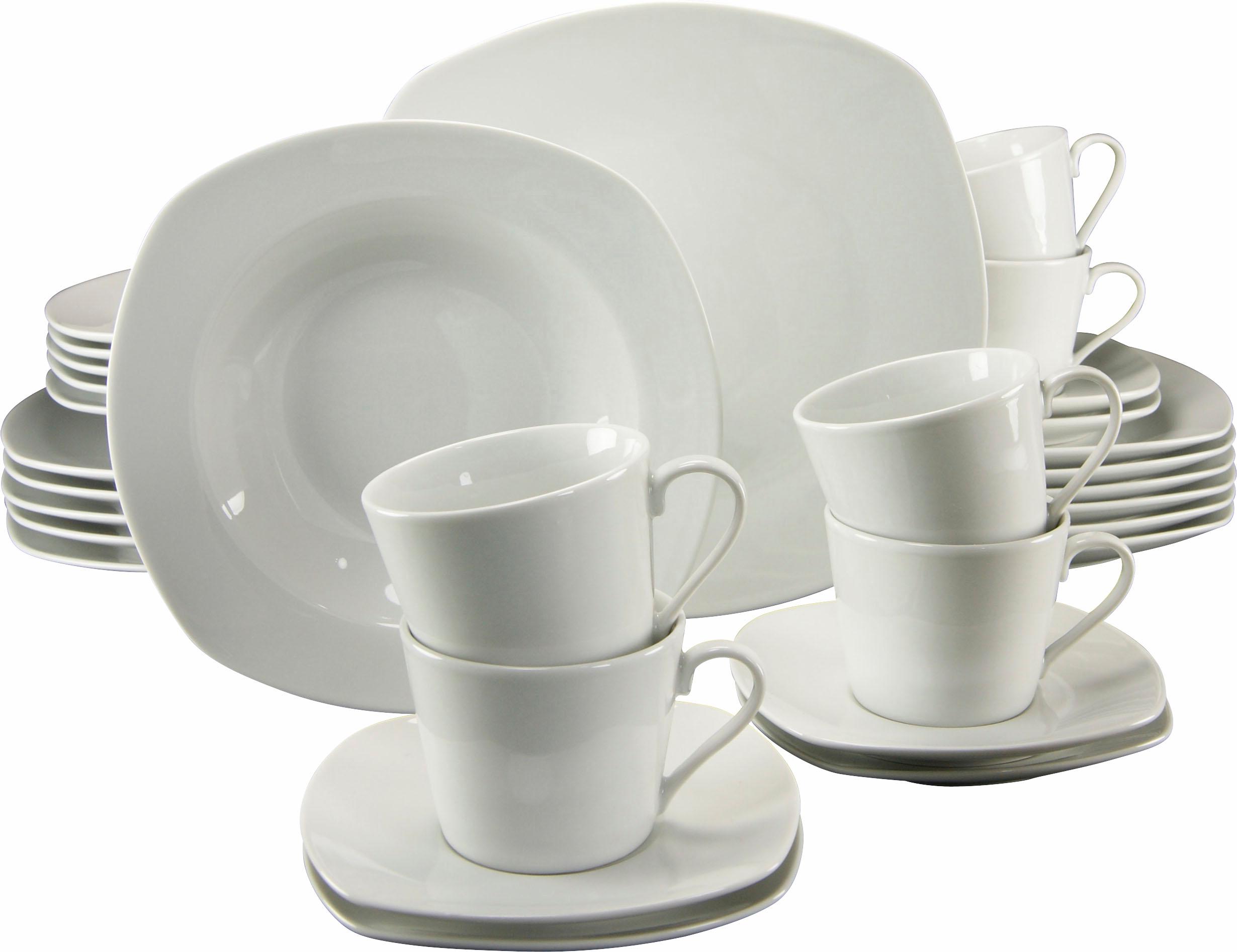 CreaTable Kombiservice "Geschirr-Set Amelie", (Set, 30 tlg., Kaffeeservice und Tafelservice im Set, für 6 Personen), Service, weiß, quadratische Form, 30 Teile, für 6 Personen