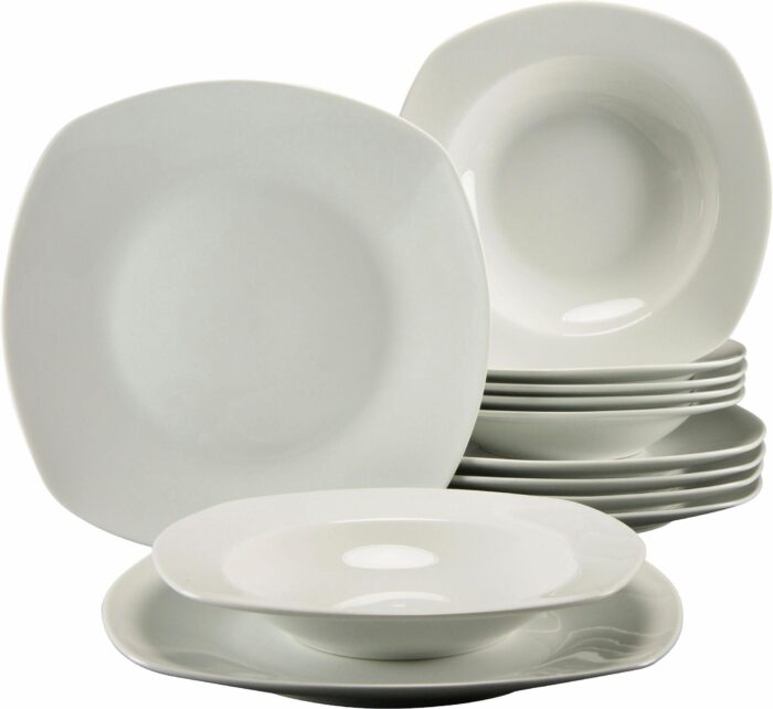 CreaTable Tafelservice "Geschirr-Set Amelie", (Set, 12 tlg., Teller Set für 6 Personen), Geschirr, Teller Set, weiß, 12 Teile, für 6 Personen