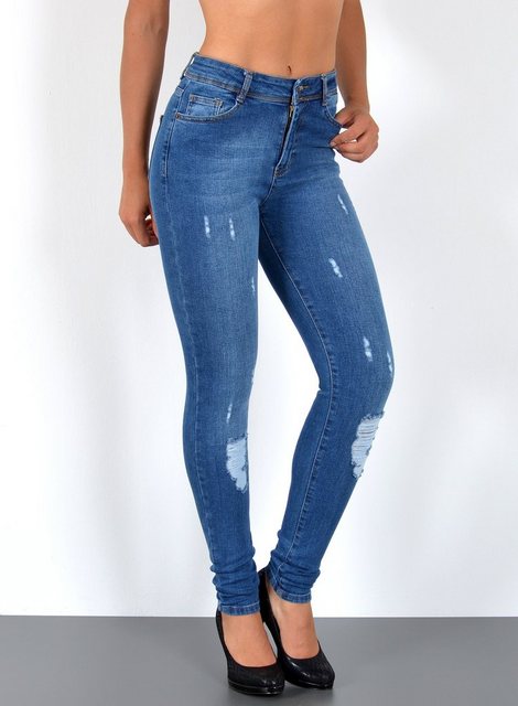 ESRA Skinny-fit-Jeans S500 High Waist Skinny Jeans Damen, Damen Röhrenjeans Hose Skinny, bis Übergröße / Plussize Große Größen, Sehr enge Damen Skinny Jeans hoher Bund, Jeanshose High Rise, mit Stretch, Skinny Jeans mit Rissen Destroyed Look, Damen Jeans Hose, Jeans Damen Hose Skinny