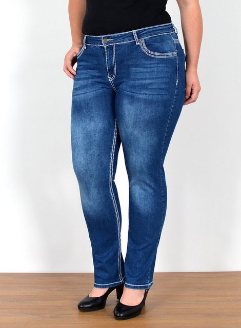 ESRA Straight-Jeans FG11 Straight Fit Jeans Damen High Waist Hose mit weißer Naht bis Plus Size, Straight Jeans Hose Stretch hohe Leibhöhe dicke Naht bis Große Größe, Gerade Schnitt Jeanshose Hoch Bund Kontrastnähte bis Übergröße, Regular Jeans High Waist Hose Damen Jeans Straight mit dicken Nähten, Jeans Damen Jeans Hose Damen Hose, High Waist Jeans Damen High Waist, Damen Jeans Stretch Hose Damen, Damen Jeans Straight Damen Jeans, Hose Straight Leg Jeans Straight Fit Hose