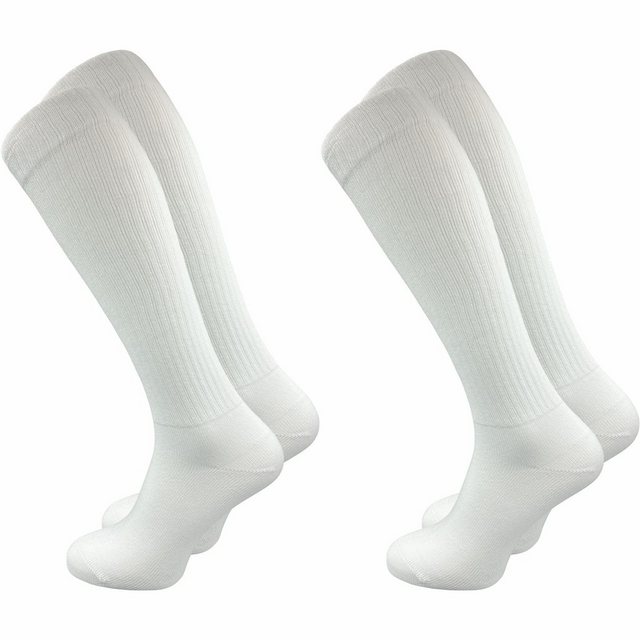 GAWILO Kniestrümpfe Retro für Damen mit stylischen Streifen, weiß & schwarz, aus Baumwolle (2 Paar) Knielange Socken im sportlichen Look - auch zum Wandern geeignet