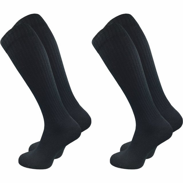 GAWILO Kniestrümpfe Retro für Damen mit stylischen Streifen, weiß & schwarz, aus Baumwolle (2 Paar) Knielange Socken im sportlichen Look - auch zum Wandern geeignet