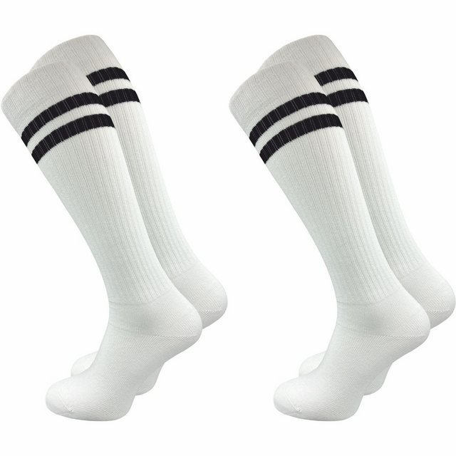 GAWILO Kniestrümpfe Retro für Damen mit stylischen Streifen, weiß & schwarz, aus Baumwolle (2 Paar) Knielange Socken im sportlichen Look - auch zum Wandern geeignet