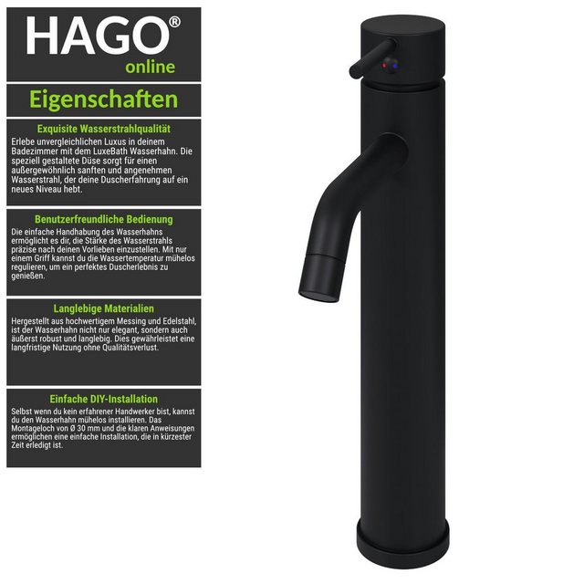 HAGO Waschtischarmatur Wasserhahn Schwarz matt Mischbatterie Waschtischarmatur Badarmatur