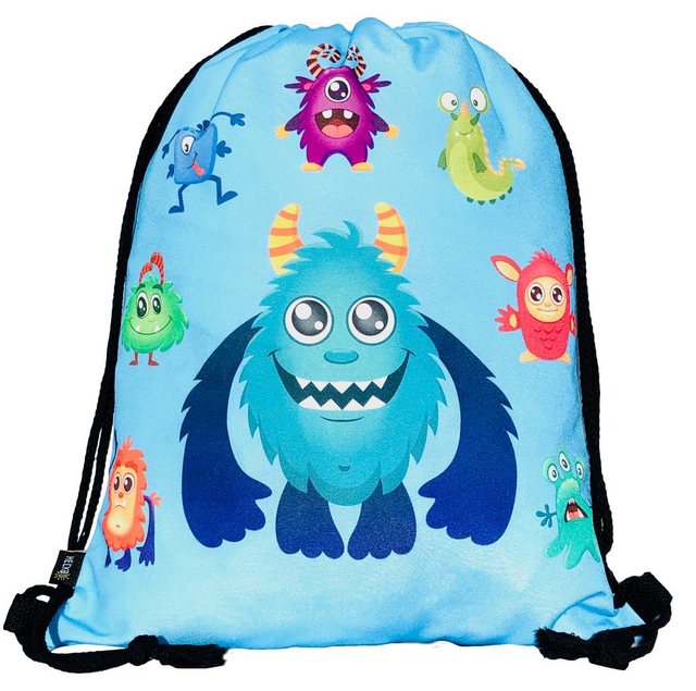 HECKBO Turnbeutel Jungen Jungs Kinder Turnbeutel - Monster Motiv - waschmaschinenfest - 40x32cm - für Kindergarten, Krippe, Reise, Sport, Schule - Rucksack, Tasche, Spieltasche, Sportbeutel, Sportunterricht