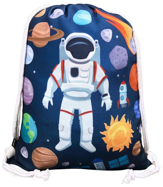 HECKBO Turnbeutel Kinder Turnbeutel mit Astronaut Weltraum Motiven Unisex Kindergarten, Krippe, Reise, Sport, geeignet als Gymsack, Rucksack, Spieltasche, Sportbeutel, Schuhbeutel - für Mädchen und Jungen