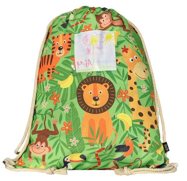 HECKBO Turnbeutel Mädchen Kinder Jungen Turnbeutel inkl. Sichtfenster für Bilder & Fotos - Dschungel - waschmaschinenfest - 40x32cm - Kindergarten - Rucksack, Tasche, Sporttasche Kinder, Sportbeutel