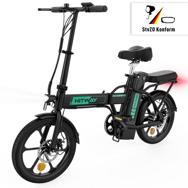 HITWAY E-Bike 36V/8,4Ah Batterie,250W Motor,25km/h,bis 35-70km,16", Heckmotor, für Damen und Herrn mit Pumpe, Fahrradschloss