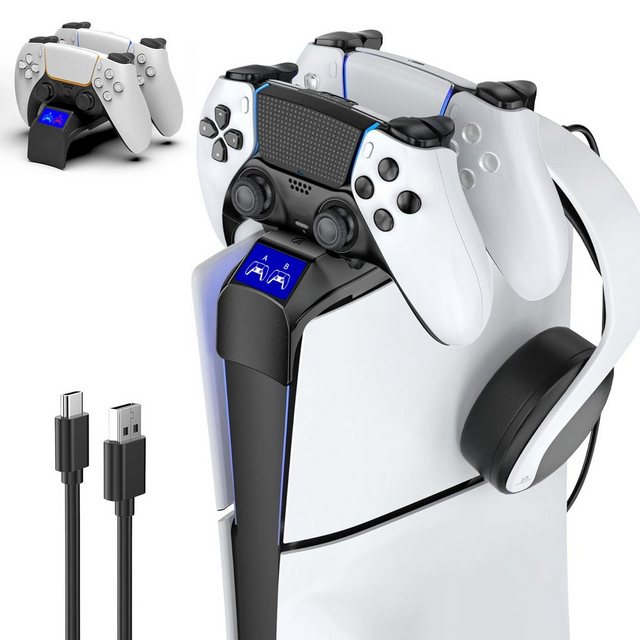 Haiaveng PS5 Controller Ladestation für 2023 PS5 Slim Digital & Disc PlayStation 5-Controller (PS5 Slim Ladestation mit Headset Halter, PS5 Slim Zubehör)