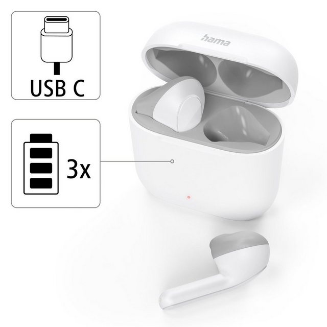 Hama Bluetooth® Kopfhörer True Wireless, Earbuds, Autopairing, Apple Siri Bluetooth-Kopfhörer (Freisprechfunktion, Sprachsteuerung, Google Assistant, Siri, A2DP Bluetooth, AVRCP Bluetooth, HFP, HSP, PBAP, SPP, Google Assistant, Berührungssteuerung, integriertes Mikrofon)