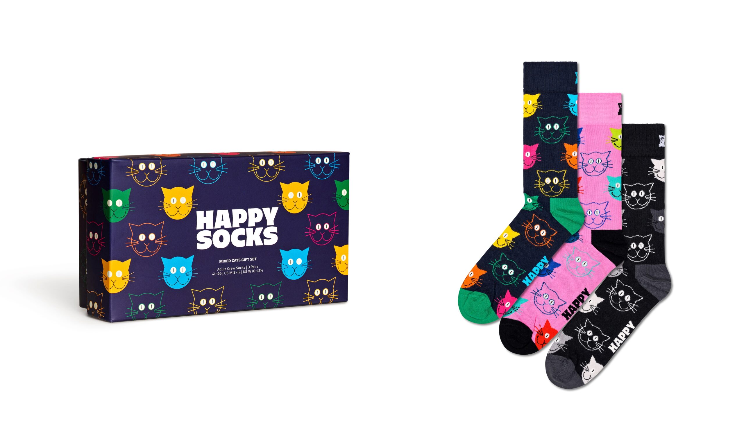 Happy Socks Socken "3-Pack Mixed Cat Socks Gift Set", (Packung, 3 Paar), Katzen-Motive