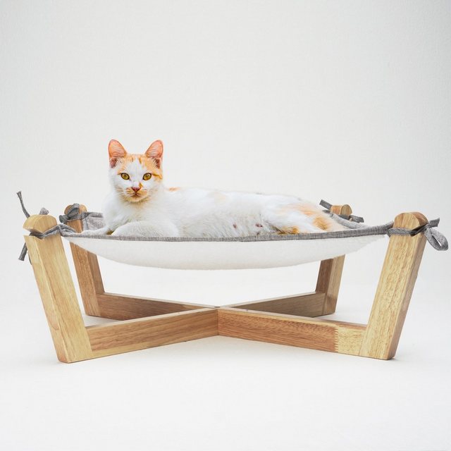 HomeGuru Katzen-Hängematte Katzenbett mit Holzgestell, Hängematte für Katzen, abnehmbar, waschbar