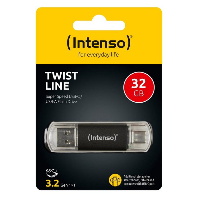 Intenso USB Stick 32GB Speicherstick Twist Line USB 3.2 Gen. 1x1 USB-A / USB-C USB-Stick