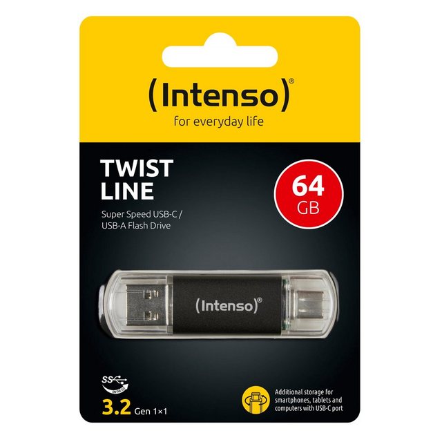 Intenso USB Stick 64GB Speicherstick Twist Line USB 3.2 Gen. 1x1 USB-A / USB-C USB-Stick