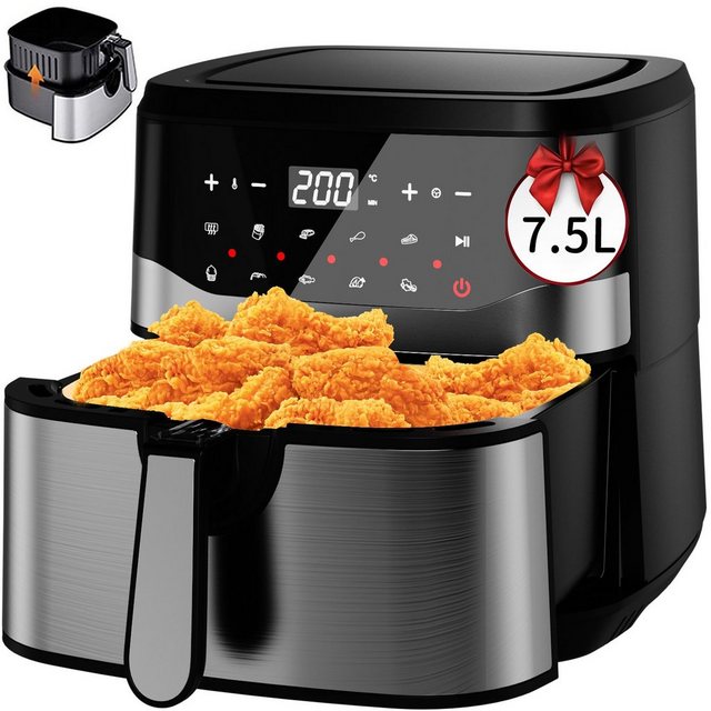 JOEAIS Heißluftfritteuse 7.5L Air Fryer Ohne Öl mit LED-Touchscreen Heizluft Frituese, 1700,00 W, Airfryer Einstellbare Zeit/Temperaturregelung für Luftbraten, Braten