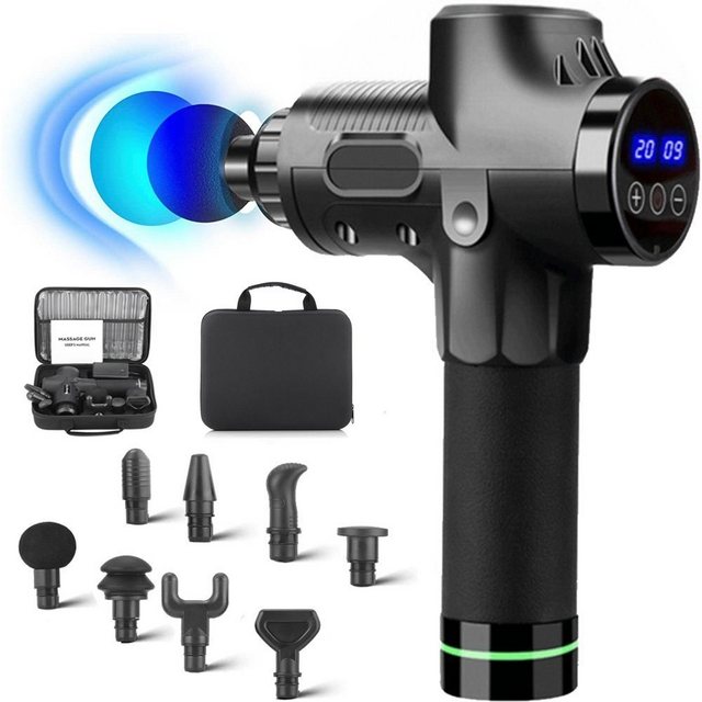 LOVONLIVE Massagepistole Massagegerät mit 8 Massageköpfen und 30 Geschwindigkeiten, Massage Gun mit LED-Anzeige & Tragetasche, 2400mAh Lithiumbatterie