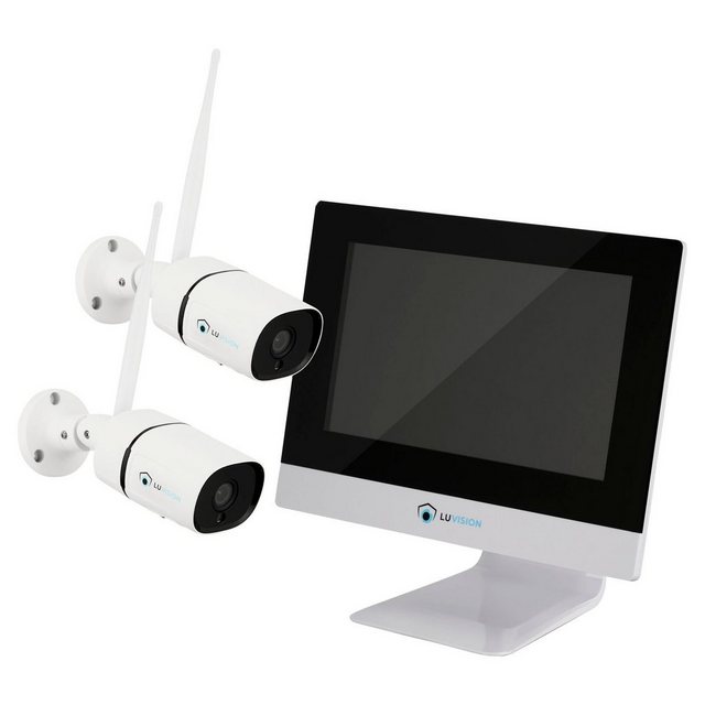 LUVISION LV-101+2 Überwachungskamera (Außen- und Innenbereich, 2-tlg., 8 Kanal WLAN Funk Video Überwachungssystem Komplett-Set 10,1" Monitor, PC Software & App, Cloud, Push Alarm, Nachtsicht, H.265 Komprimierung)