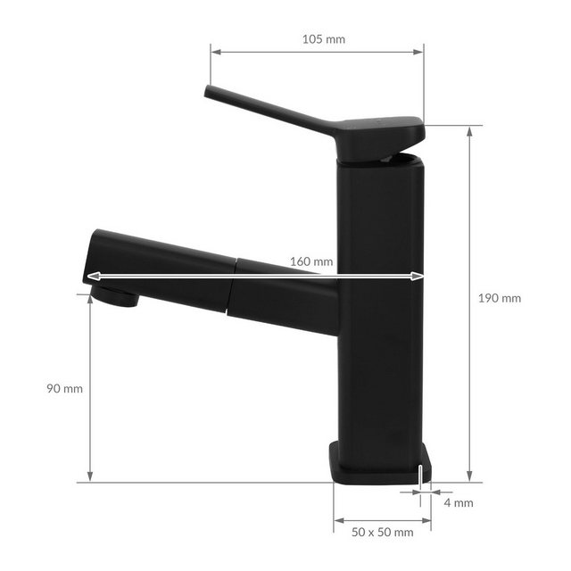 LuxeBath Waschtischarmatur Wasserhahn Mischbatterie Einhebelmischer Armaturen Schwarz Matt Messing mit Zugstange