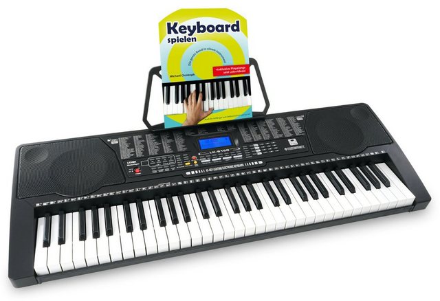 McGrey Home Keyboard LK-6150 - Einsteiger-Keyboard mit 61 Leuchttasten, (Schüler-Set, 2 tlg., mit Notenhalter & Keyboardschule), 255 Sounds und Rhythmen - integrierter MP3-Player & Lernfunktionen