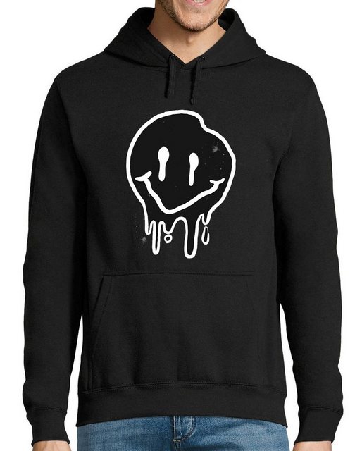 MyDesign24 Hoodie Herren Kapuzen Sweatshirt - zerlaufender Smiley Kapuzensweater mit Aufdruck, i292