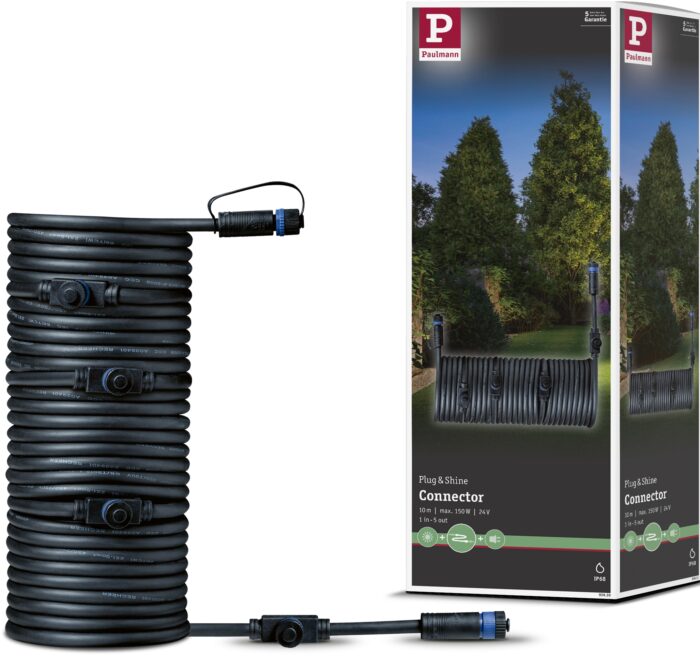 Paulmann Lampen-Verbindungskabel "Outdoor Plug&Shine 10m IP68", 1000 cm, 1 in - 5 out