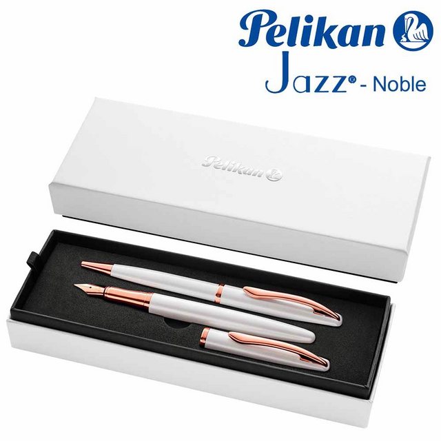 Pelikan Drehkugelschreiber Pelikan Jazz Noble Kugelschreiber Füller Geschenke-Set Perlmutt Weiss