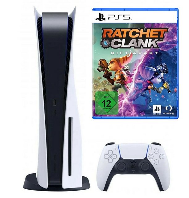 Playstation Sony PS5 Konsole Disk Laufwerk + Ratchet & Clank: Rift Apart, Blu-ray Disc Version - Playstation Bundle Set