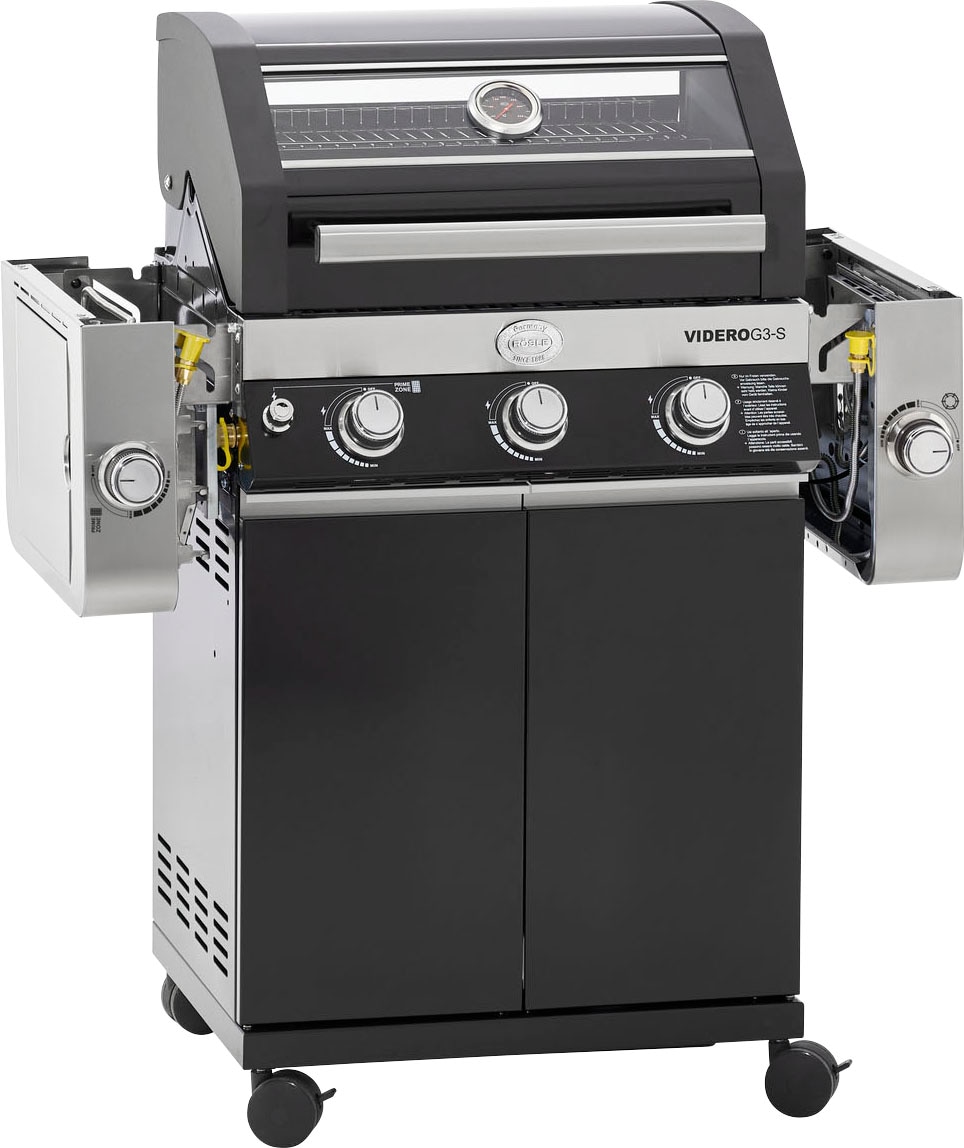 RÖSLE Gasgrill "BBQ-Station VIDERO, 25520", G3-S Schwarz, 3 Brenner, extra Primezone und Seitenbrenner, VARIO+