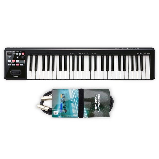 Roland Keyboard Roland A49 MIDI-Keyboard Schwarz mit MIDI-Kabel