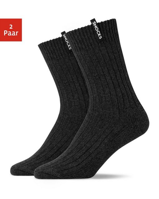 SNOCKS Thermosocken Wollsocken Damen Herren Wintersocken Stricksocken (2-Paar) aus warmem Material mit SNOCKS-Label