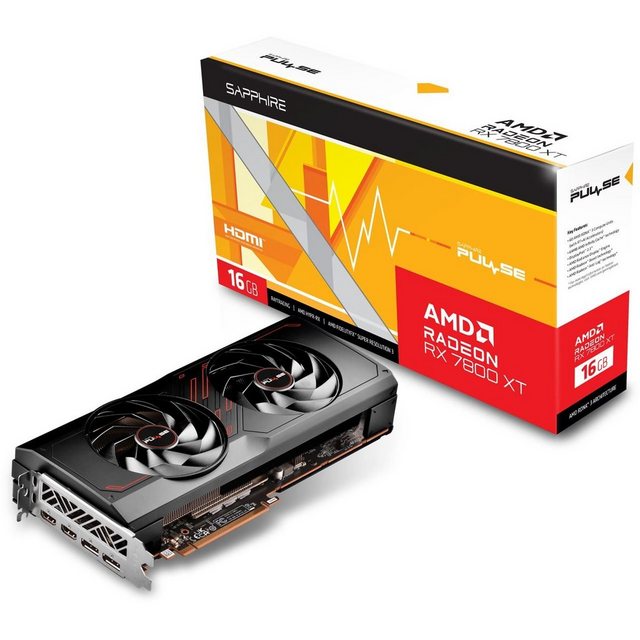 Sapphire Radeon RX 7800 XT Pulse Gaming Grafikkarte (16 GB, GDDR6, 2xHDMI/2xDP, Aktiv PCIe 4.0 x16)