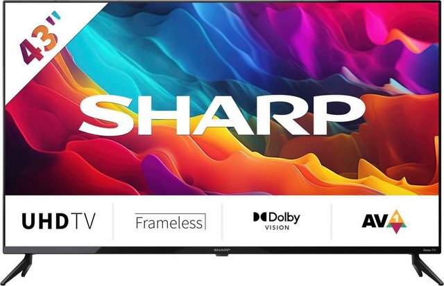 Sharp 43FJ2E LED-Fernseher (108 cm/43 Zoll, 4K Ultra HD, Smart-TV, Roku TV nur in Deutschland verfügbar, Rahmenlos, HDR10, Dolby Digital)