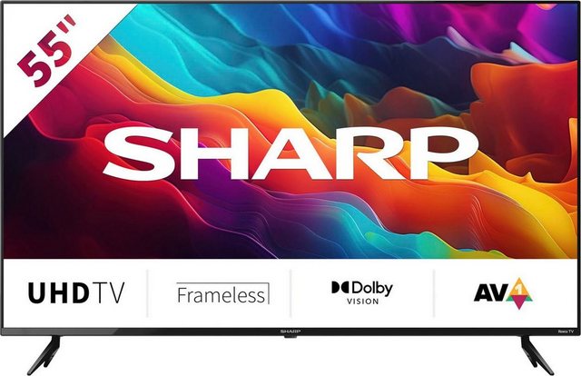 Sharp 55FJ2E LED-Fernseher (139 cm/55 Zoll, 4K Ultra HD, Smart-TV, Roku TV nur in Deutschland verfügbar, Rahmenlos, HDR10, Dolby Digital)