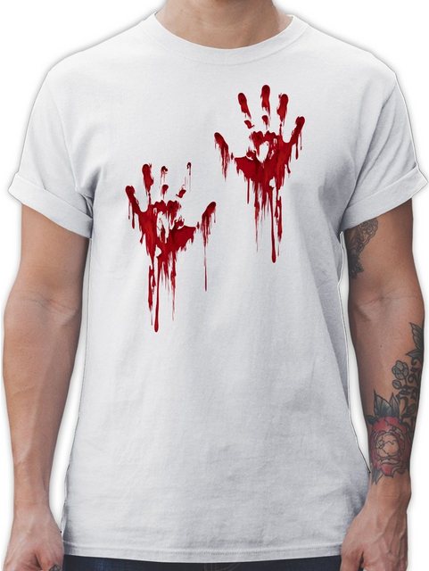 Shirtracer T-Shirt Blutige Hände Blut Handabdruck Blutverschmiert Blutiges Blutspritzer H Halloween Kostüme Herren