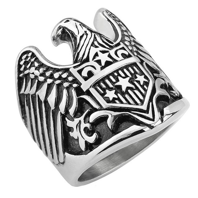 Taffstyle Fingerring Herren Biker Ring mit Adler mit Sternschild, Herren Ring Edelstahl Massiv Breit Herrenring Männer Biker Rocker