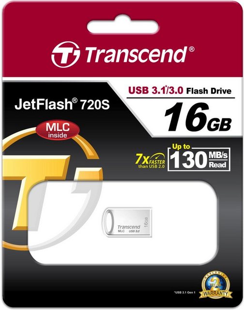 Transcend USB Stick 16GB Speicherstick JetFlash 720 silber Mini USB 3.1 USB-Stick