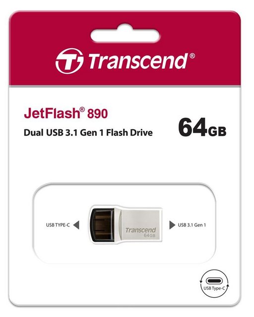 Transcend USB Stick 64GB Speicherstick JetFlash 890S Typ C USB 3.1 mit USB 3.1 USB-Stick