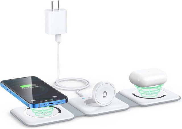 autolock 3in1 Wireless Charger,faltbare Ladestation,kabellos Ladepad Wireless Charger (set, kompatibel mit iPhone,iWatch, AirPods 3/2/Pro und Samsung)