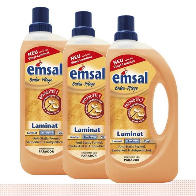 emsal 3x emsal Boden-Pflege Laminat 1 Liter mit Bioprotect - für Laminat, Li Fussbodenreiniger