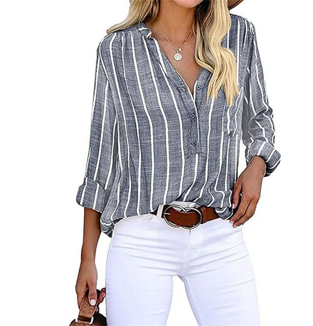 AFAZ New Trading UG Blusentop Damen-Langarmshirt, gestreift, lässig, locker, Langarmshirt, Oberteile