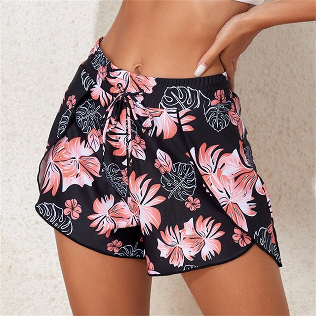 AFAZ New Trading UG Shorts Jacquard-Badehose für Damen, Sommer, Strandmode, Blumendruck Einfache Damen-Bademode-Boxershorts mit hoher Taille