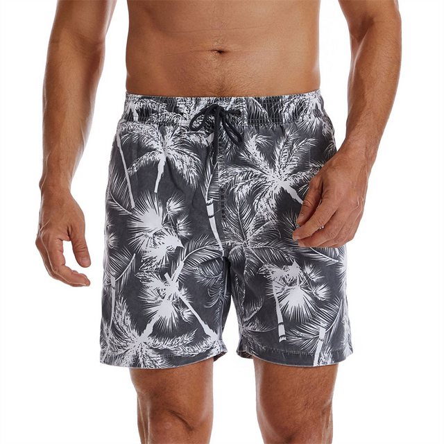 AFAZ New Trading UG Shorts Schnell trocknende Strandshorts für Herren in Übergröße lässige Shorts Gestreifte Badehose mit Kokosnuss-Print