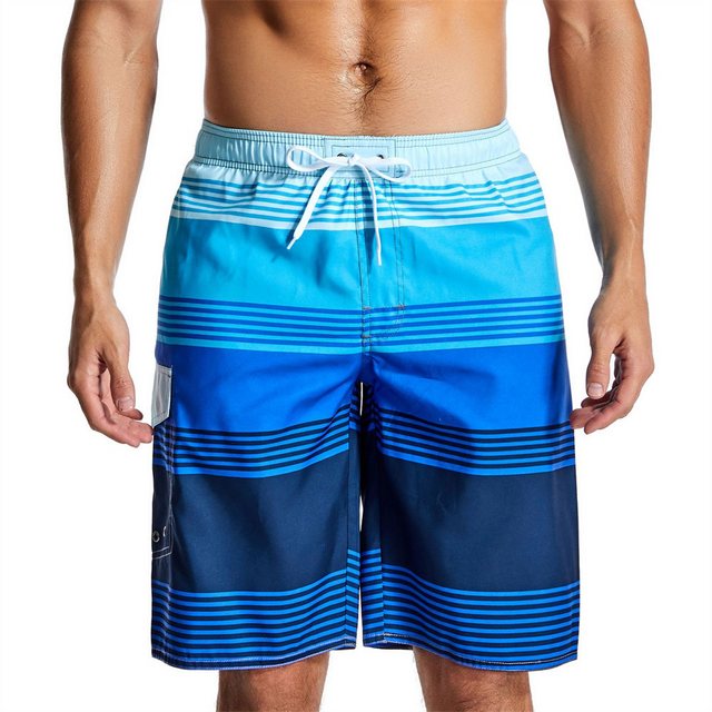 AFAZ New Trading UG Shorts schnell trocknende, gestreifte, bedruckte Strandhose in großer Größe Blau Freizeitshorts für Herren, Sportliche Badehose